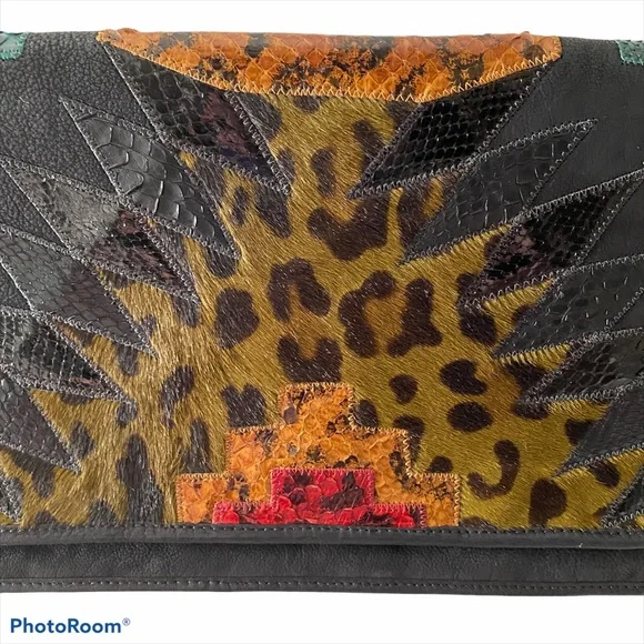 RARE Vintage Carlos Falchi Calf Hair Python Snakeskin Large Purse Handbag - Picture 3 of 8